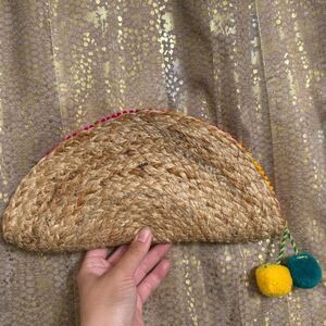 Circus By Sam Edelman Natural Jute Boho Rainbow Taco Zip Purse Clutch